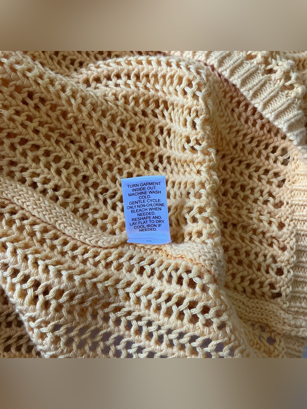 VERSONA Yellow Open-Stitch Open-Work Knit Sweater L Boho Vibe Beach Cover-Up - Picture 9 of 9
